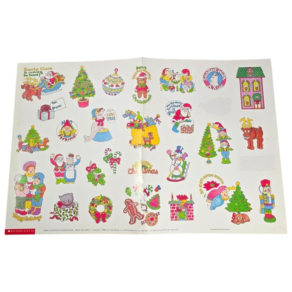 1988 Scholastic Merry Christmas Sticker Sheet Holly Kowitt Holiday Stickers VTG